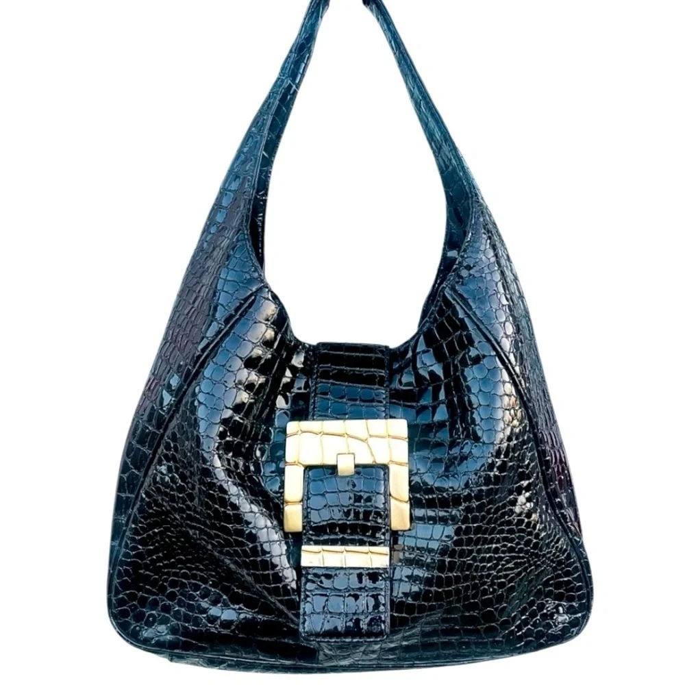 Michael Kors Luxurious Black Croc Embossed Hobo Bag